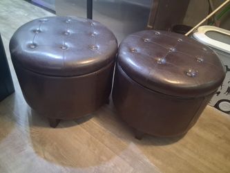 2 Brown Faux leather Ottoman witĥ Storage