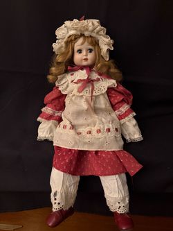 Vintage Porcelain Girl Doll with Victorian Outfit Halloween
