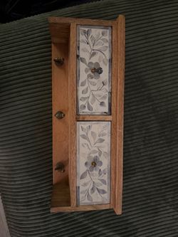 Wooden Two-Drawer Box with Floral Tile Fronts