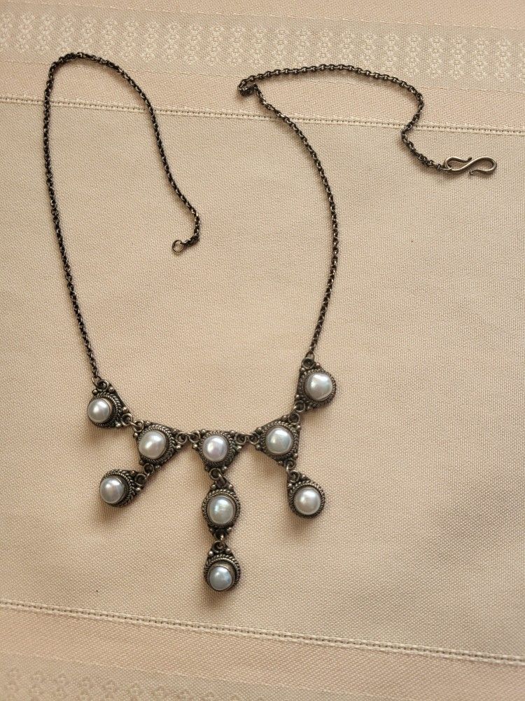 Suarti Bali Sterling 925 Silver Gray Pearl Dangle Necklace 18 in
