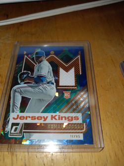 2025 Panini Donruss Jersey Kings Kumar Rocker rookie card (#JK-KR) featuring a blue ice parallel finish.