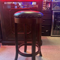 Two Wood And Leather Bar Stools