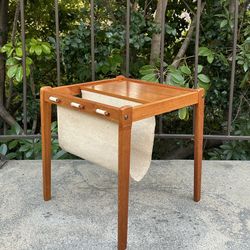 Vintage Mid Century Modern Danish Modern Teak 1960s Magazine Rack Side Table End Table