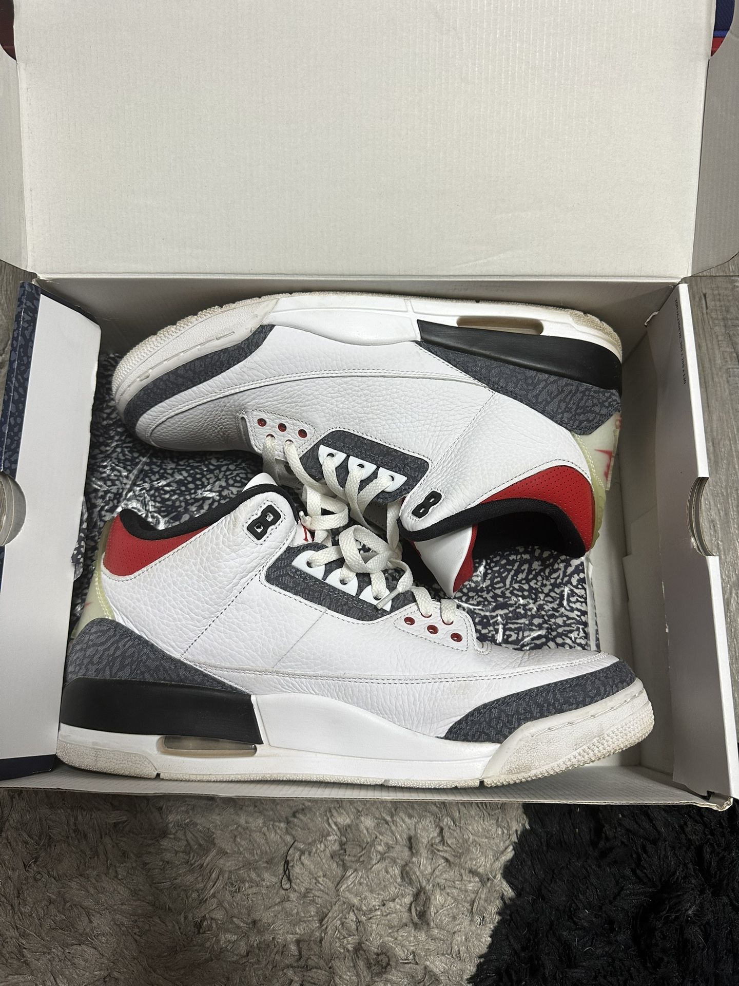 Jordan 3 retro denim fire red sz 13
