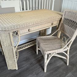 Vintage Henry Link Wicker Desk With Chair. Slight color variation on desk /chair. 31"H x 48"W x 27D
