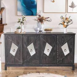 Buffet Cabinet with Storage,Wood Credenza Sideboard Cabinet with 4 Doors, Mid Century Accent Console Table for Kitchen,Living Room,D
