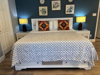 White King Bed Frame with Storage Drawers