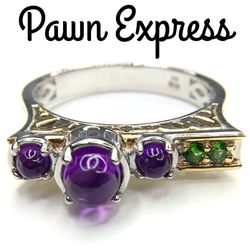 Sterling Silver Horizontal Bar Style Purple & Green Ring 