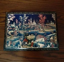 Boyarinoff Russian lacquer tea chest, handcrafted decorative box. 8.5"×6.5"