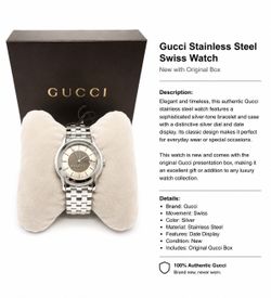 Gucci Stainless Steel Swiss Watch – New with Original Box Gucci YA055215 Men's Stainless vsSteel Brown Matte Date Swiss Made 5500XL Watch