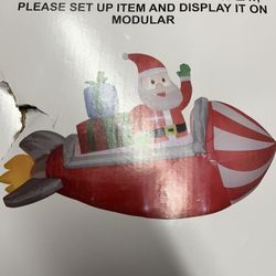 Holiday Time Flickering Santa Gift Rocket Inflatable, 7FT