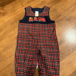 Baby Starting Out Vintage Train Plaid Overalls Shipping Available 