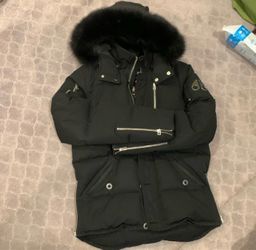 Moose Knuckles Black Down Parka with Fur Hood