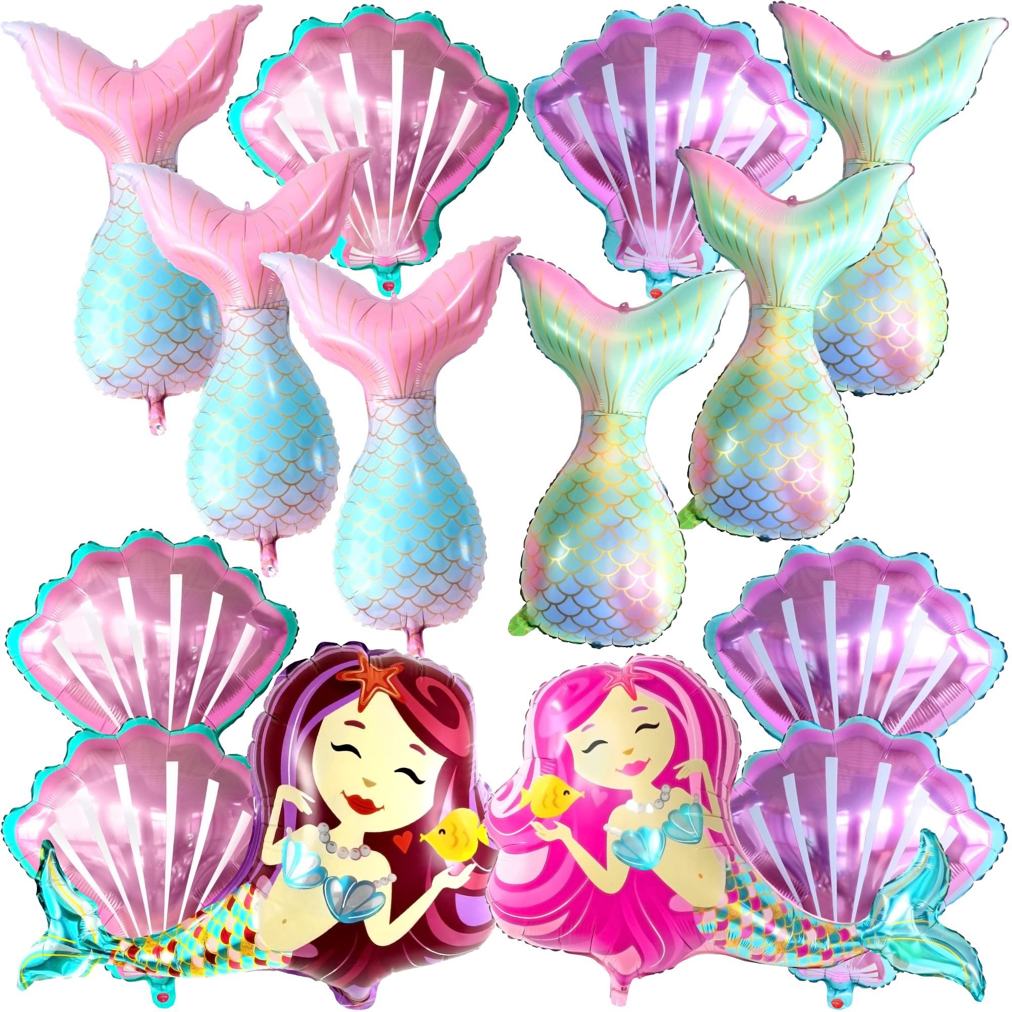 KatchOn, Big, Colorful Mermaid Balloons Set - 38 Inch, Pack Of 16 | Mermaid Tail Balloon, Seashell Balloons | Mermaid Foil Balloons For Mermaid Party 