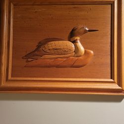 Solid oak carved duck wall deco