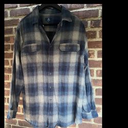 George Mens Button Down Casual  2XL shirt 50-52 flannel plaid grey blue 