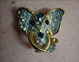 Gold-Tone Elephant Brooch Pin with Rhinestones