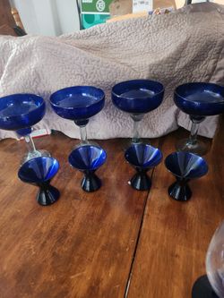 Blue Glass Margarita N Shot Glasses