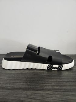 New black platform slide sandals, women's size US 8–8.5