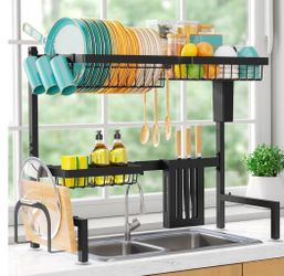 Dish Drying Rack (Expandable Height and Length) Snap-On Design 2 Tier Large