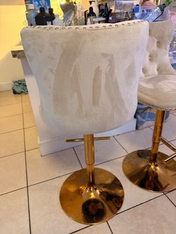 White Velvet Bar Stools with Gold Base – Set of 2