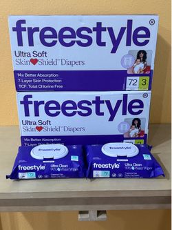 NEW Freestyle Diapers Size 3 (2 Boxes - 144 Total) + 2 Packs Wipes Bundle
