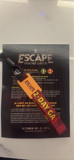 2- Day GA Escape wristband
