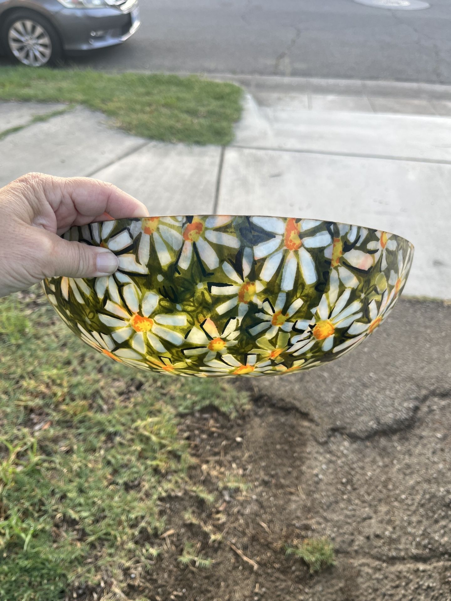1960’s Vintage Round Fiberglass Traymold Summer Daisy Mid Century Modern Floral Salad Bowl #MCM