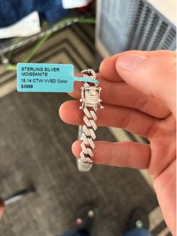 🔥(NEW)Moissanite Monaco Cuban chain 15 carat 24 inch 8.7 mm solid sterling silver 925 (67)grams