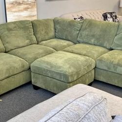 Sage Green Sectional Sofa includes ottoman and accent pillows 99x99 pick up / can deliver 