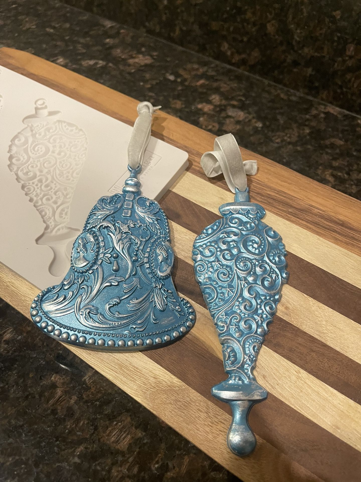 Painted castings of silver bells silicone mold 