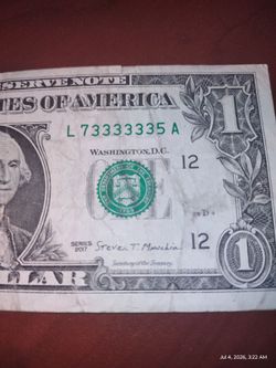 US note Fancy Serial Number 'Six In A Row'