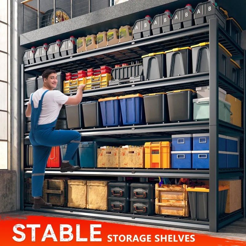 60" W Storage Shelving, Adjustable Metal Garage Storage Shelves For Industrial, Warehouse, Basement