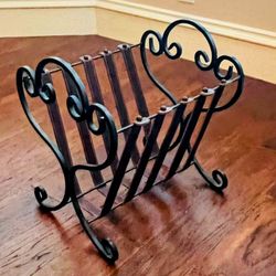 Wrought Iron/Leather Magazine Holder