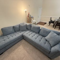Cindy Crawford Blue Fabric Sectional 