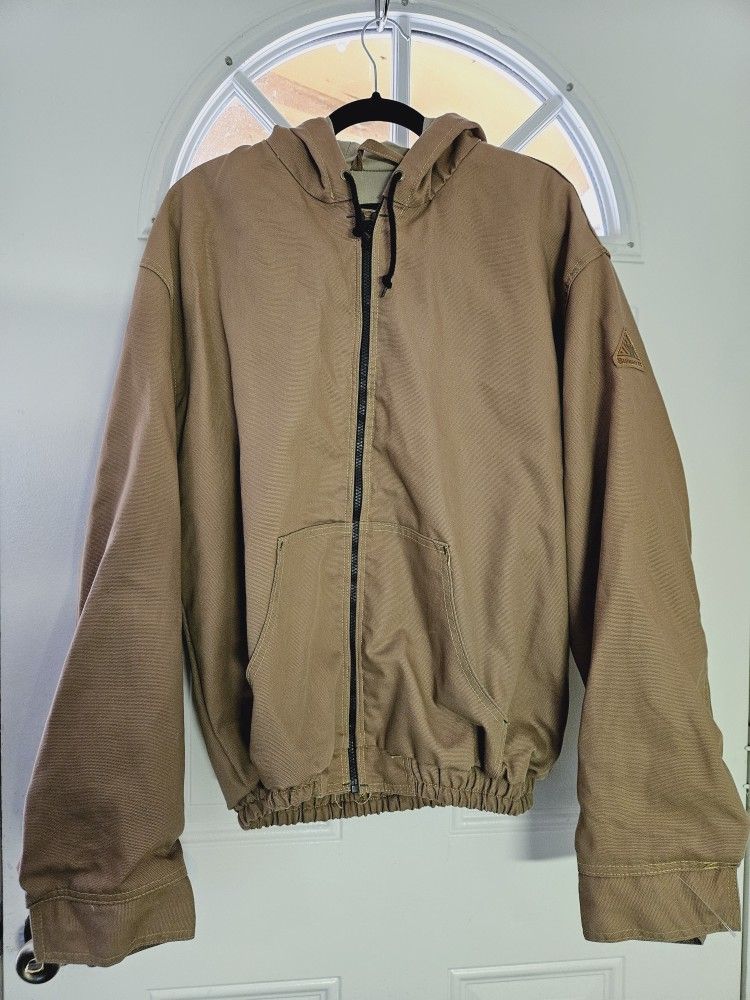Bulwark FR Jacket Hooded Men's Sz XL Full Zip Brown Flame Resistant