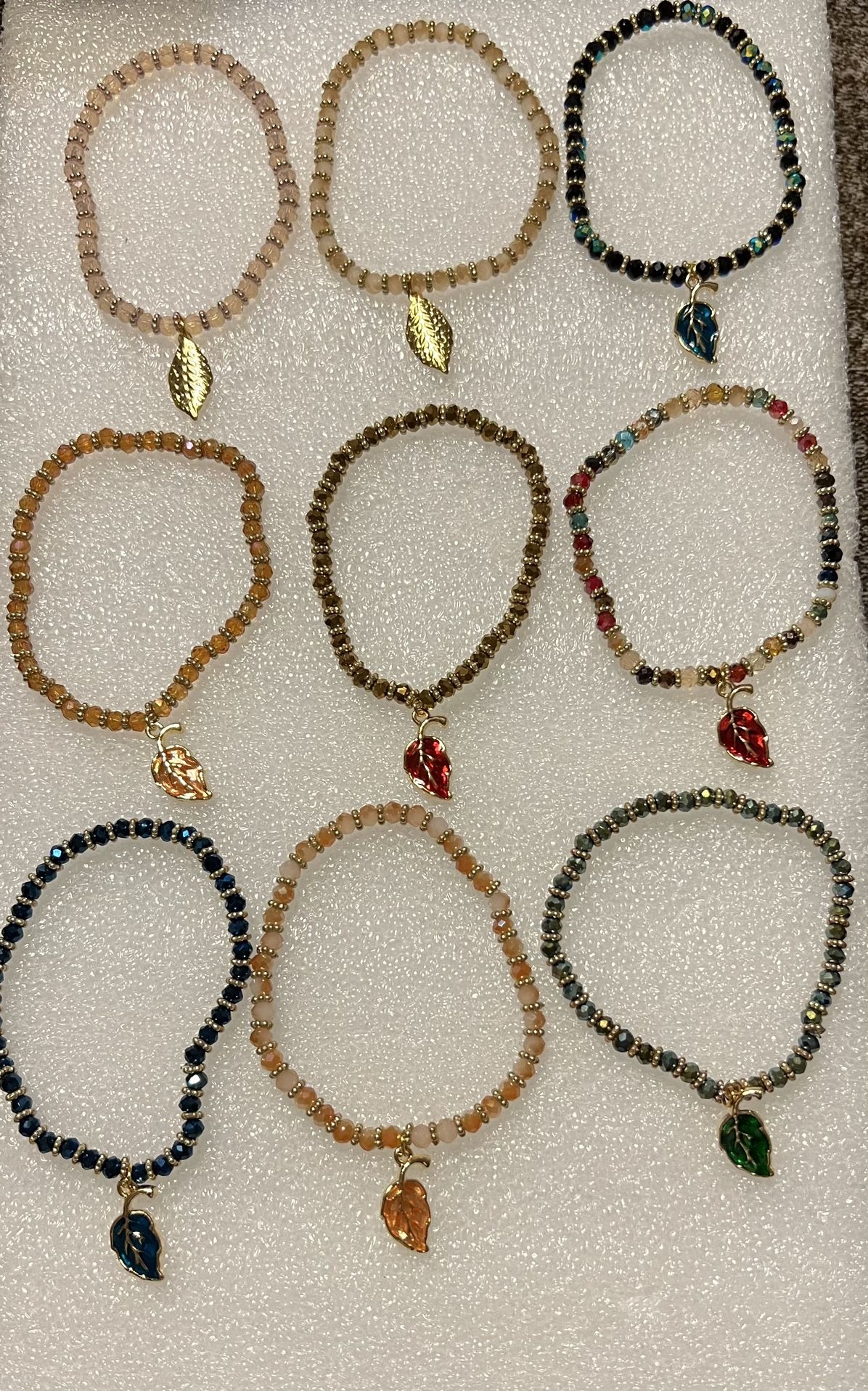 Beaded Bracelets With Plant Leaf Charm