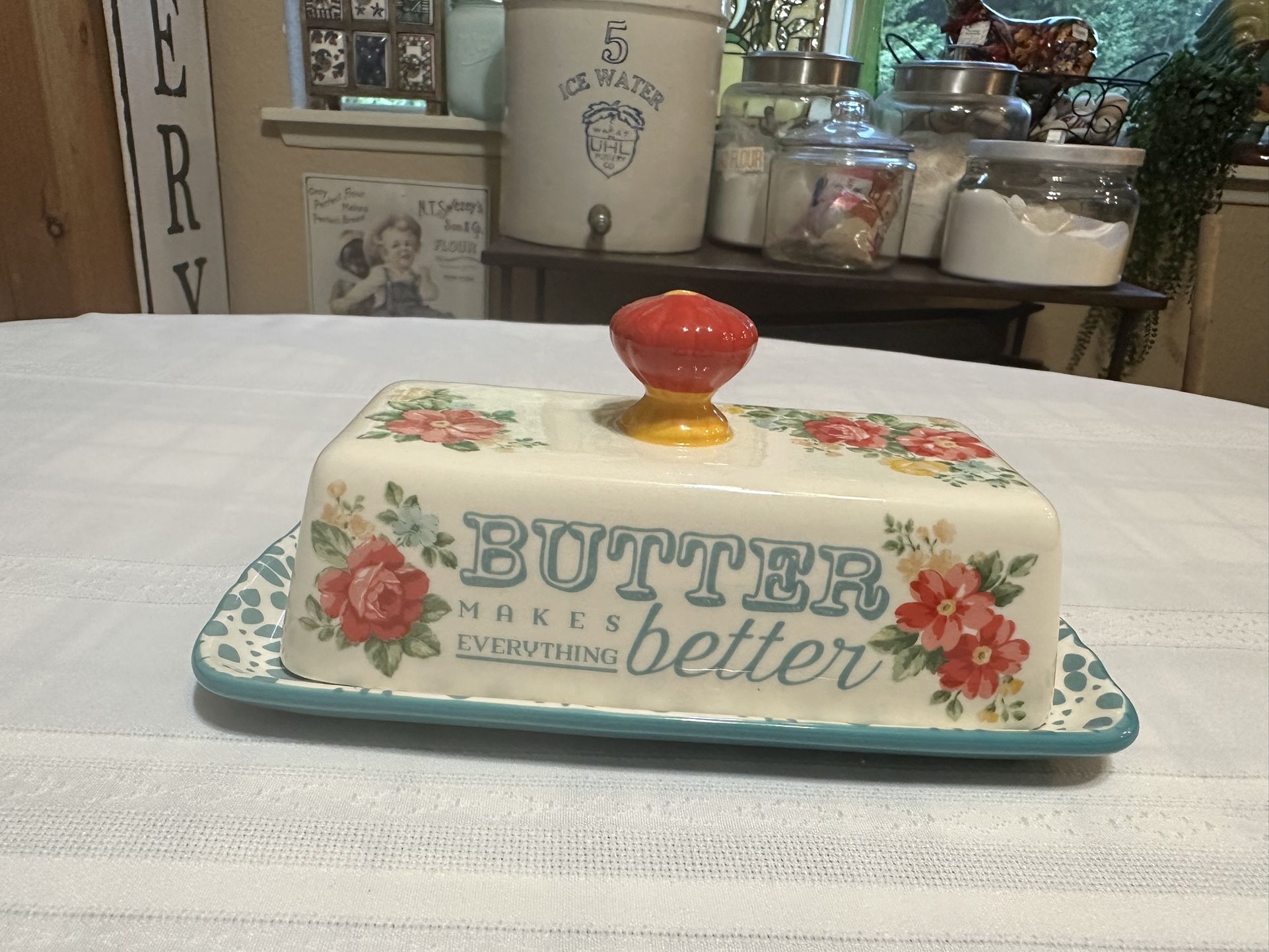 Pioneer Woman Floral Design Butter Dish