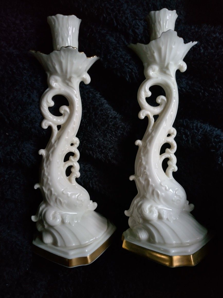 Beautiful Porsilen 24 K Gold Trim Candle holders 