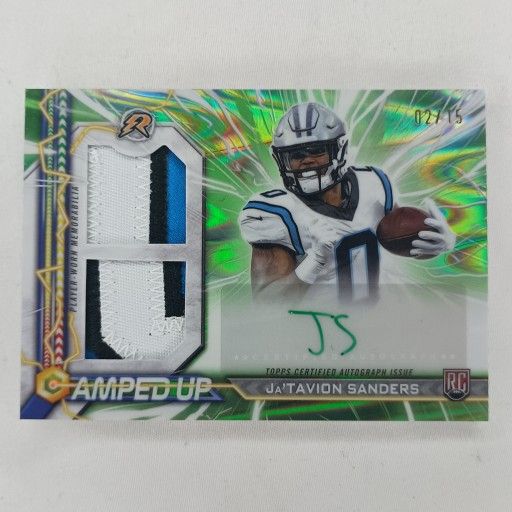Ja'Tavion Sanders 2024 Topps Resurgence Lime Amped Up Dual 3 Color Patch Rookie 02/15