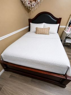 Dark Wood Queen Bed Frame with Headboard No Mattress included – Good Condition