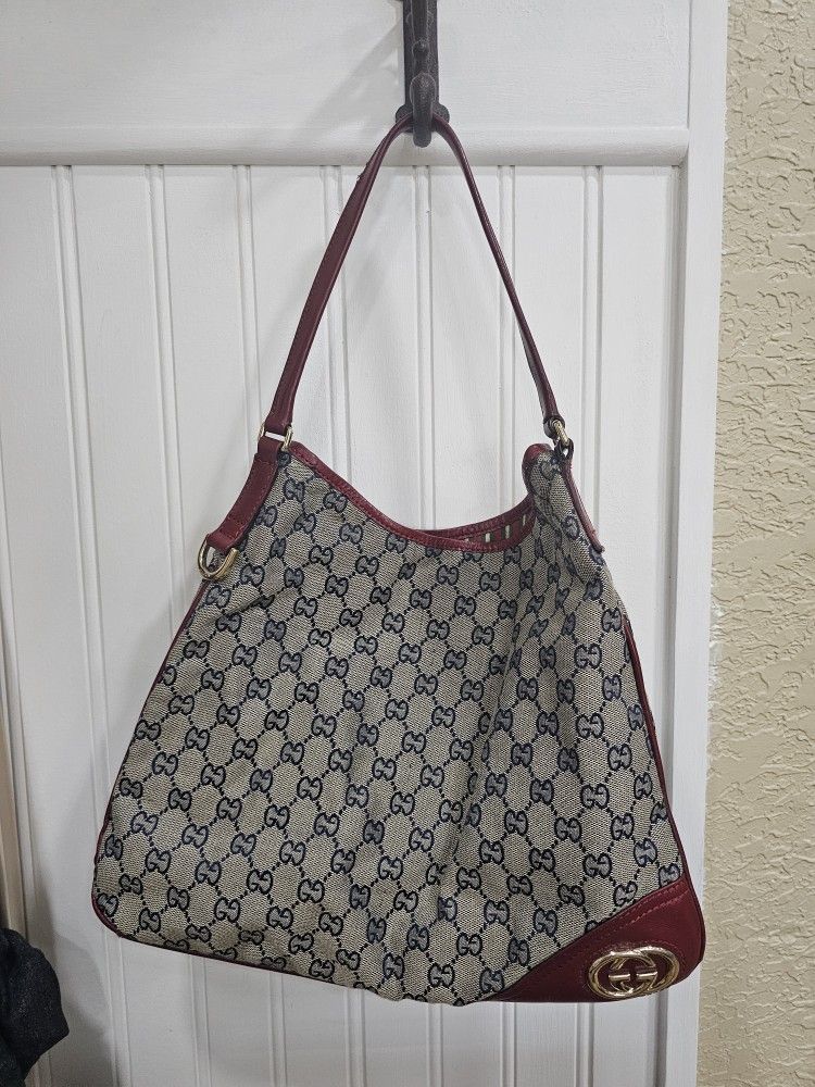 GUCCI GG Shoulder Bag Canvas With Leather Trim 169947