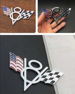 V8 flags metal badge emblem adhesive back 4.17"x2.54" SHIPPING AVAILABLE