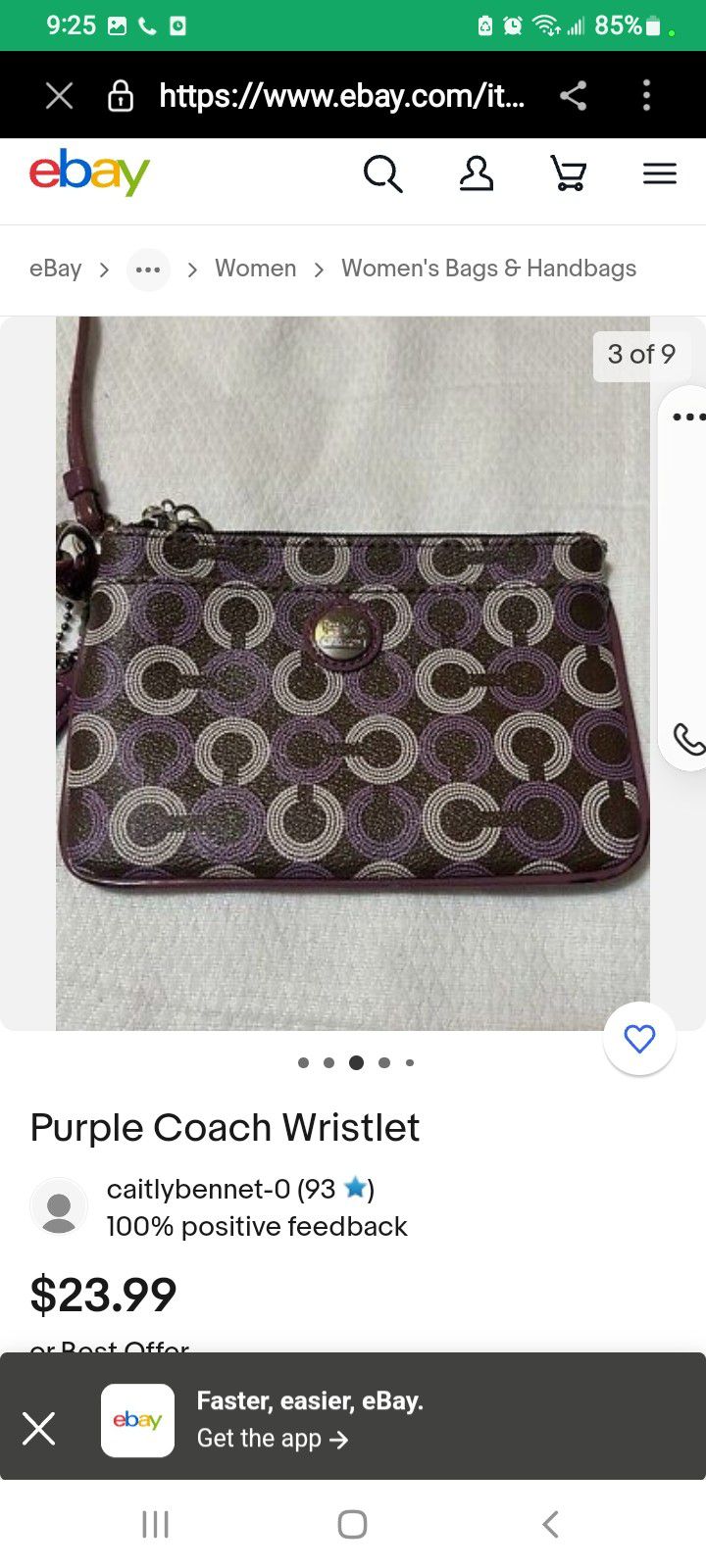 Purple Coach Wristlet