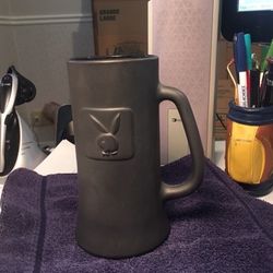 Vintage Playboy Bunny Logo Stein/Tankard - Frosted Grey Black Glass