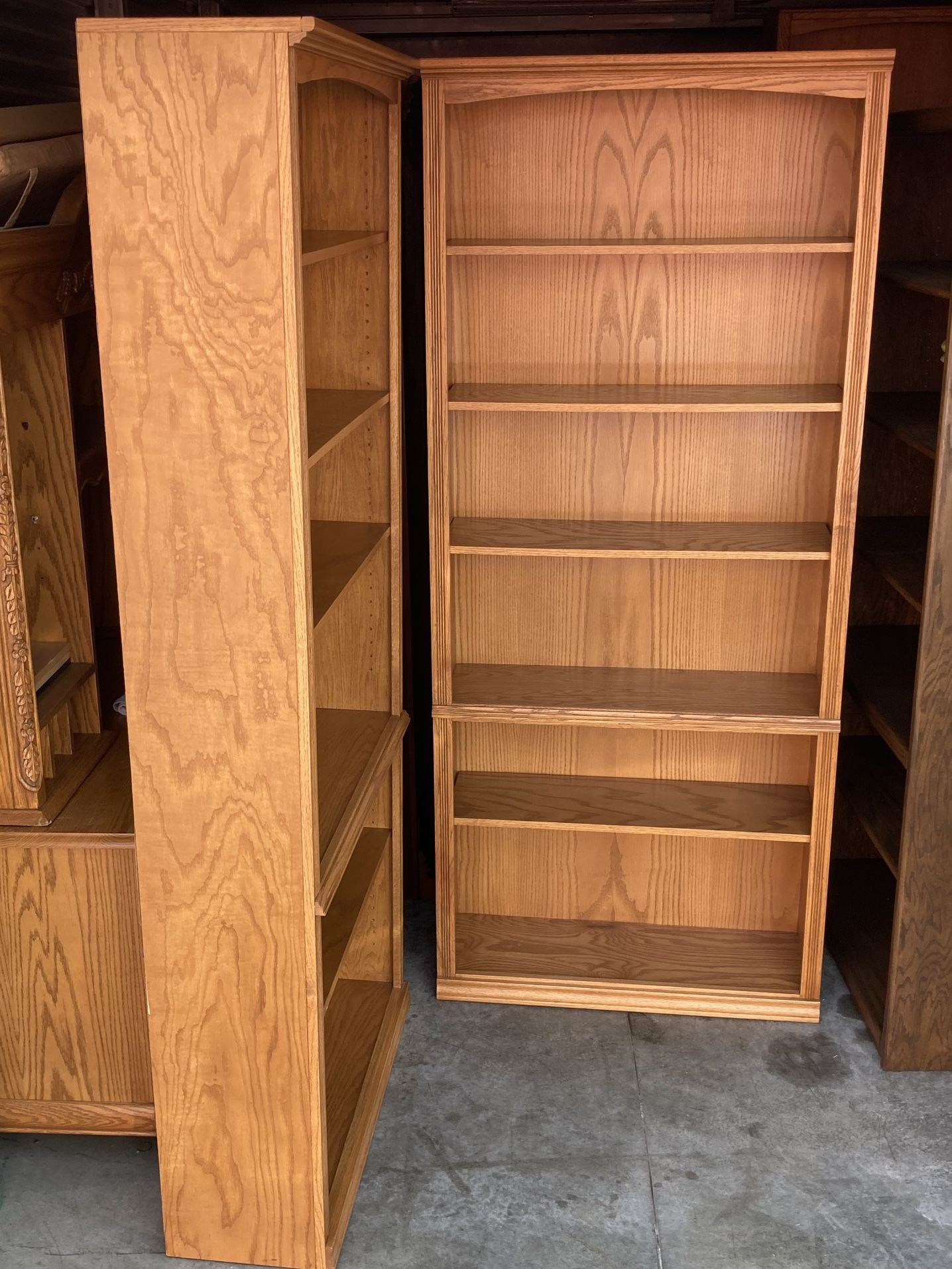 Pair of 3’ X 7’ Oak Bookcases / Bookshelves / Storage Display Shelving