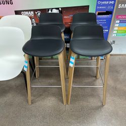 Haworth Maari Wooden 4-Leg Stool with Black Leather Seat - Low Back - Bar Height - 4 Available in Store!