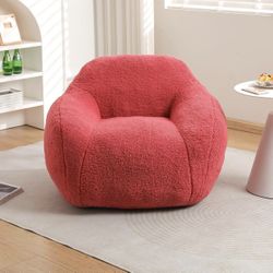 Beanbag Chair, Big Bean Bag Chair with Filler, Living Room Bean Bag Chair for Adult, Large Beanbag Chair for Adults with Filling (Teddy Fabric in Red,