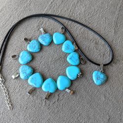 Blue Turquoise Crystal Stone Heart Necklace