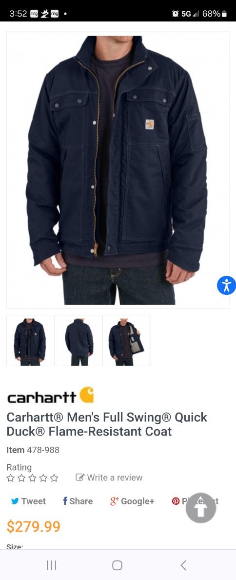 Carhartt® Men's Full Swing® Quick Duck® Flame-Resistant Coat

